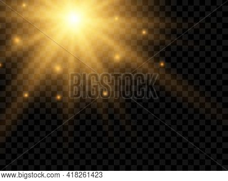 Sunlight On A Transparent Background. Isolated Yellow Rays Of Light. Vector Illustration