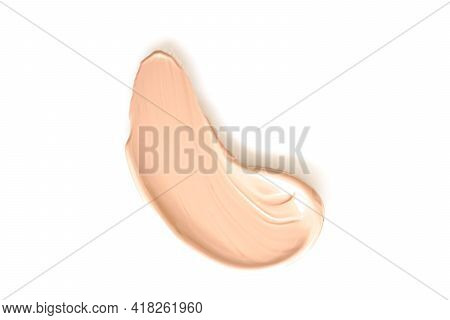 Beige Beauty Cosmetic Texture Isolated On White Background, Smudged Makeup Emulsion Cream Smear Or F