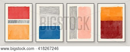 Set Of Abstract Hand Painted Illustrations For Wall Decoration, Postcard, Social Media Banner, Broch