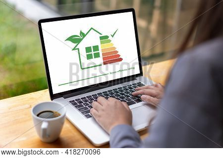 Green House Checking Detail Of House Efficiency Rating Good Ecological And Bio Energetic House Effic