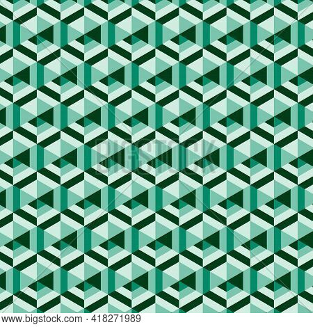Vector. Modern Abstract Seamless Hexagon Pattern.  Green Color Palette. Geometric Shapes.