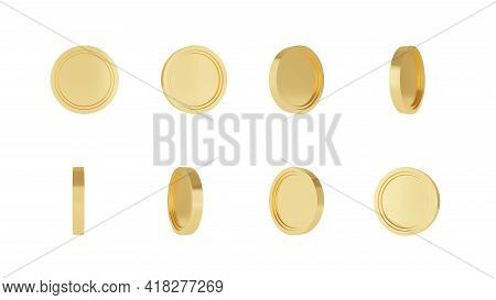 Realistic 3d Gold Coins Spin 360 Different Rotation Angle Flip Turn Around Collection Sprite Sheet A
