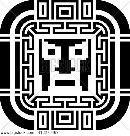 Digital Pixel Cyber Avatar Icon. Computer Technology, Security, Hacking. Black And White Face Person