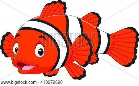 Cute Clown Fish Cartoon On White Background