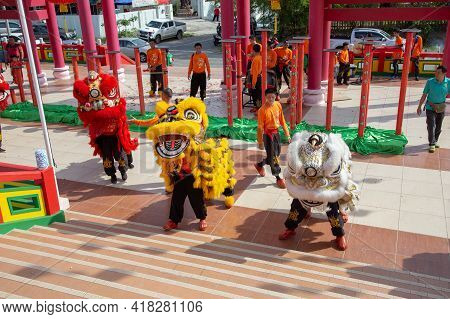 Lion Dance Show In Chinese New Year Festival On 1St Day Chinese New Year