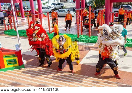 Lion Dance Show In Chinese New Year Festival On 1St Day Chinese New Year