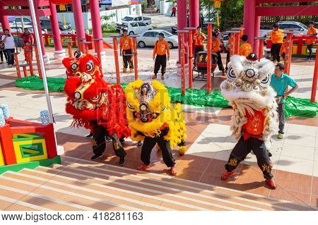 Lion Dance Show In Chinese New Year Festival On 1St Day Chinese New Year