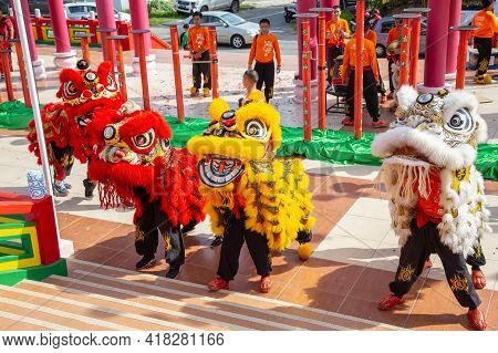 Lion Dance Show In Chinese New Year Festival On 1St Day Chinese New Year