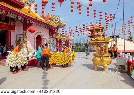 Lion Dance Show In Chinese New Year Festival On 1St Day Chinese New Year