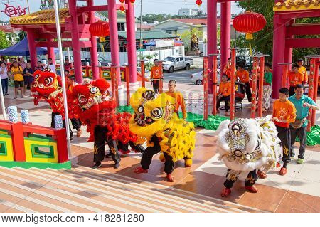Lion Dance Show In Chinese New Year Festival On 1St Day Chinese New Year