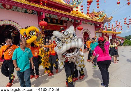 Lion Dance Show In Chinese New Year Festival On 1St Day Chinese New Year