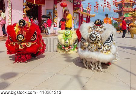 Lion Dance Show In Chinese New Year Festival On 1St Day Chinese New Year