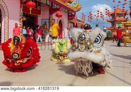 Lion Dance Show In Chinese New Year Festival On 1St Day Chinese New Year