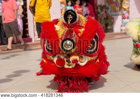 Lion Dance Show In Chinese New Year Festival On 1St Day Chinese New Year