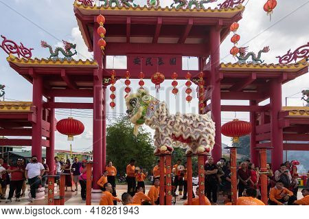 Lion Dance Show In Chinese New Year Festival On 1St Day Chinese New Year