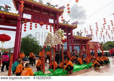 Lion Dance Show In Chinese New Year Festival On 1St Day Chinese New Year