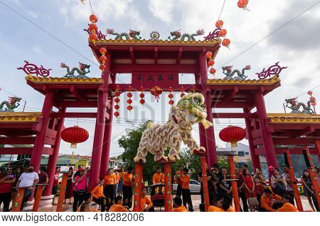 Lion Dance Show In Chinese New Year Festival On 1St Day Chinese New Year
