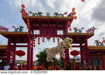 Lion Dance Show In Chinese New Year Festival On 1St Day Chinese New Year