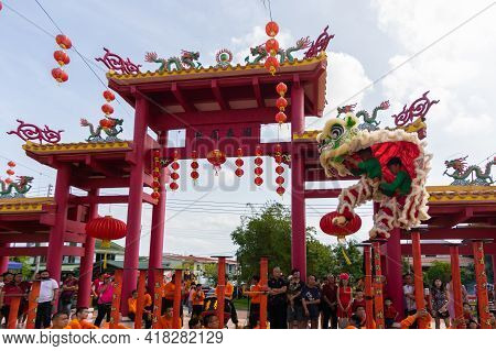 Lion Dance Show In Chinese New Year Festival On 1St Day Chinese New Year
