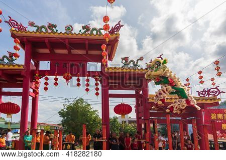 Lion Dance Show In Chinese New Year Festival On 1St Day Chinese New Year