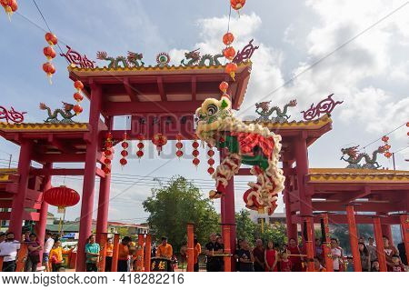 Lion Dance Show In Chinese New Year Festival On 1St Day Chinese New Year