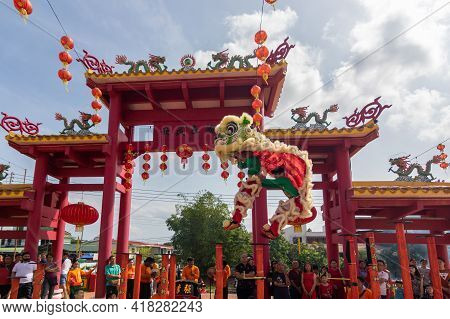 Lion Dance Show In Chinese New Year Festival On 1St Day Chinese New Year