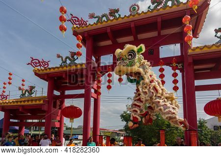 Lion Dance Show In Chinese New Year Festival On 1St Day Chinese New Year