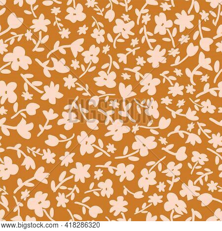 Vector Ditsy Allover Floral Silhouettes Vector Seamless Pattern
