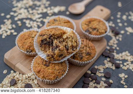 Sweet Home Made Whole Grain Muffins With Chocolate Chips