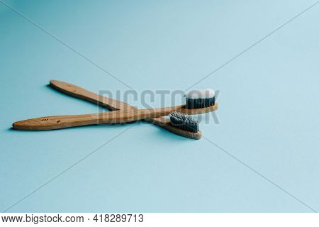 Eco Bamboo Toothbrush On The Blue Background,