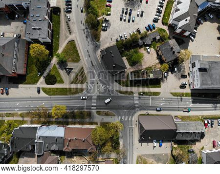 View From Above Of The Dobele City, City Center Buildings, Streets And Parks, Zemgale Region, Latvia