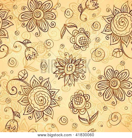 Ornate vector doodle flowers seamless pattern