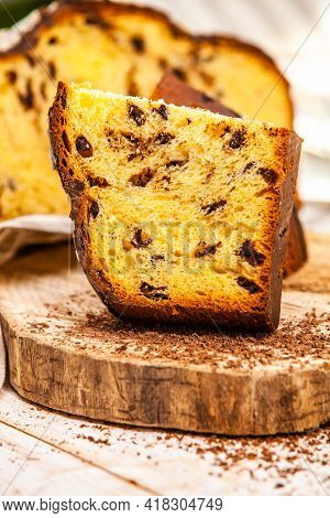 Panettone Is The Traditional Italian Dessert For Easter In 2021. Homemade Panettone Covered In Choco