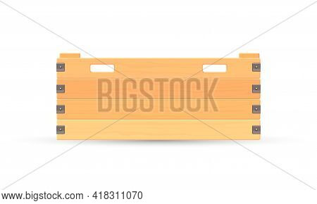 Cartoon Strong Wooden Box With Handles. Vector Equipment For Transportation, Container Made Of Natur