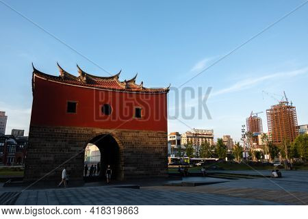 Taipei, Taiwan - Oct 1st, 2020:  famous attraction - The North Gate(Beimen) in Taipei, Taiwan