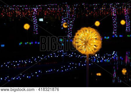 Yunlin, Taiwan - Feb 12th, 2020: lantern festival with lamps hanging at street in Beigang township, Yunlin county, Taiwan, Asia