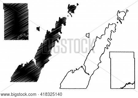 Dunn And Door County, State Of Wisconsin (u.s. County, United States Of America, Us) Map Vector Illu