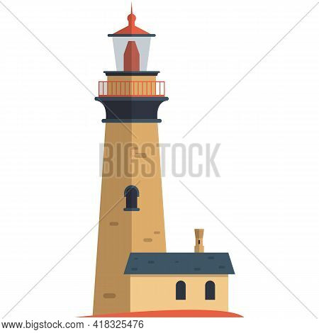 Vector Lighthouse Illustration Beacon With Annexe Building