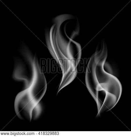 Texture Steam. Fog Or Smog Flames, Realistic Evaporation And Burning Traces, Igarette Or Hookah Vapo