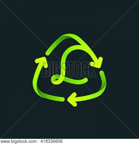 Recycling Symbol With L Letter Line Logo. Green Reuse Sign With Rotating Arrows. Vector Font For You