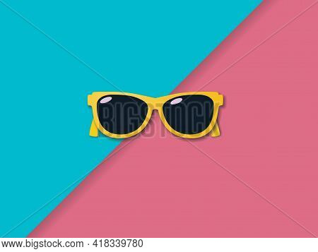 Summer And Sunglasses Vector Concept. Symbol Of Vacation, Hoilday, Fun And Relax. Minimal Illustrati