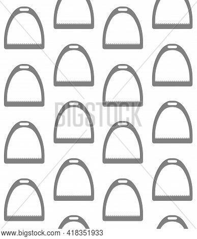 Vector Seamless Pattern Of Flat Cartoon Horse Equestrian Saddle Stirrup Isolated On White Background