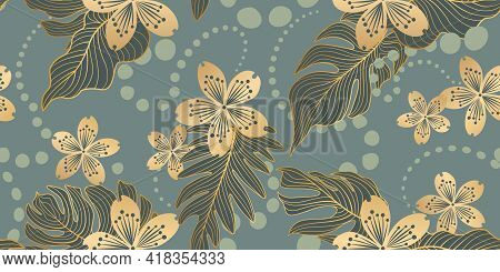 Floral Seamless Pattern In Eastern Style. Flower Background. Flourish Garden Texture With Flowers.
