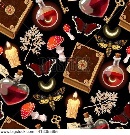 Seamless Magic Pattern With Supply For Witchcraft