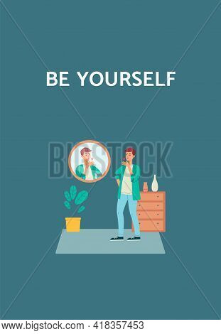 Poster On Self-acceptance With Motivational Slogan, Flat Vector Illustration.