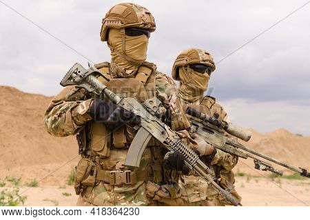 Two Special Forces Soldiers Close-up, Military Anti-terrorism Operations Concept