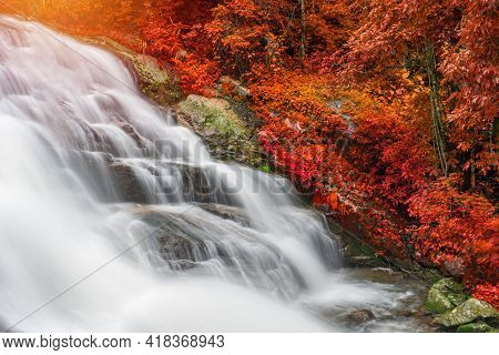 Colourful Of Huay Sai Leung Waterfall Is A Beautiful Waterfalls In The Rain Forest Jungle Thailand