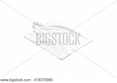 Blank White Loop Handle Plastic Bag Mockup, Side View, 3d Rendering. Empty Poly Carry Container For 