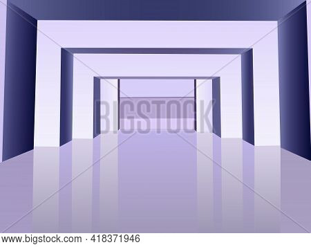The Image Of A Portal Made Of U-shaped Figures In Blue And White Tones And With Their Mirror Reflect