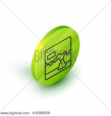 Isometric Line Website With Failure Stocks Market Icon Isolated On White Background. Monitor With St